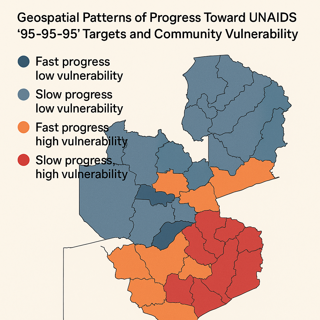 Geospatial Patterns of Progress towards UNAIDS "95-95-95" Targets and Community Vulnerability in Zambia